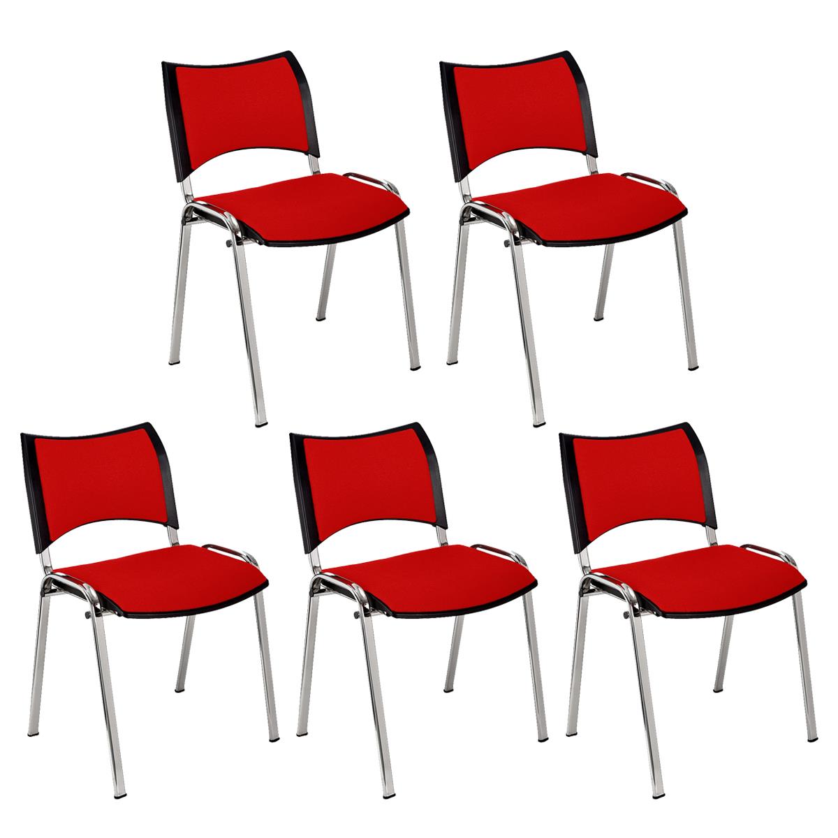 Lote 5 Cadeiras de Visita ROMEL, Prática e Empilhável, Pernas Cromadas, Em Pano, Vermelho