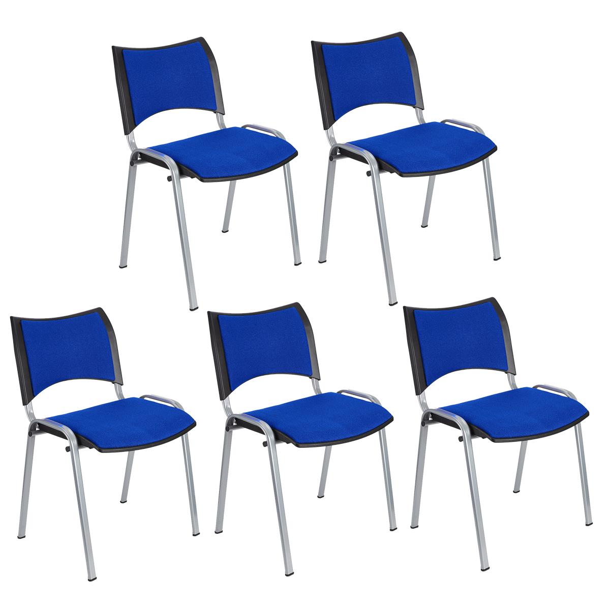 Lote 5 Cadeiras de Visita ROMEL, Prática e Empilhável, Pernas Cinza, Em Pano, Azul
