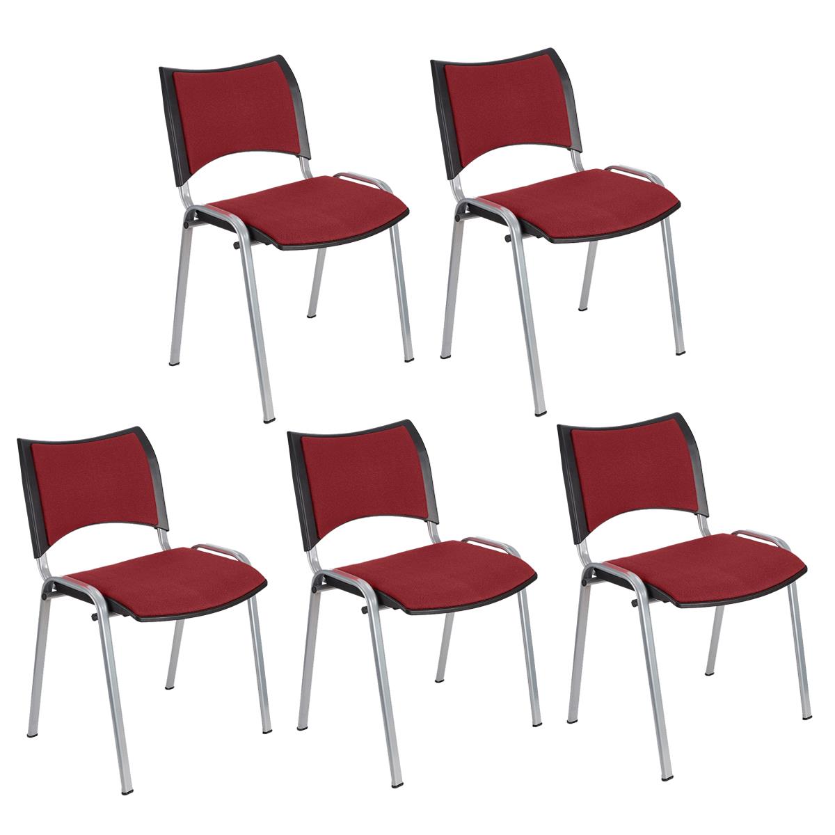 Lote 5 Cadeiras de Visita ROMEL, Prática e Empilhável, Pernas Cinza, Em Pano, Bordeaux