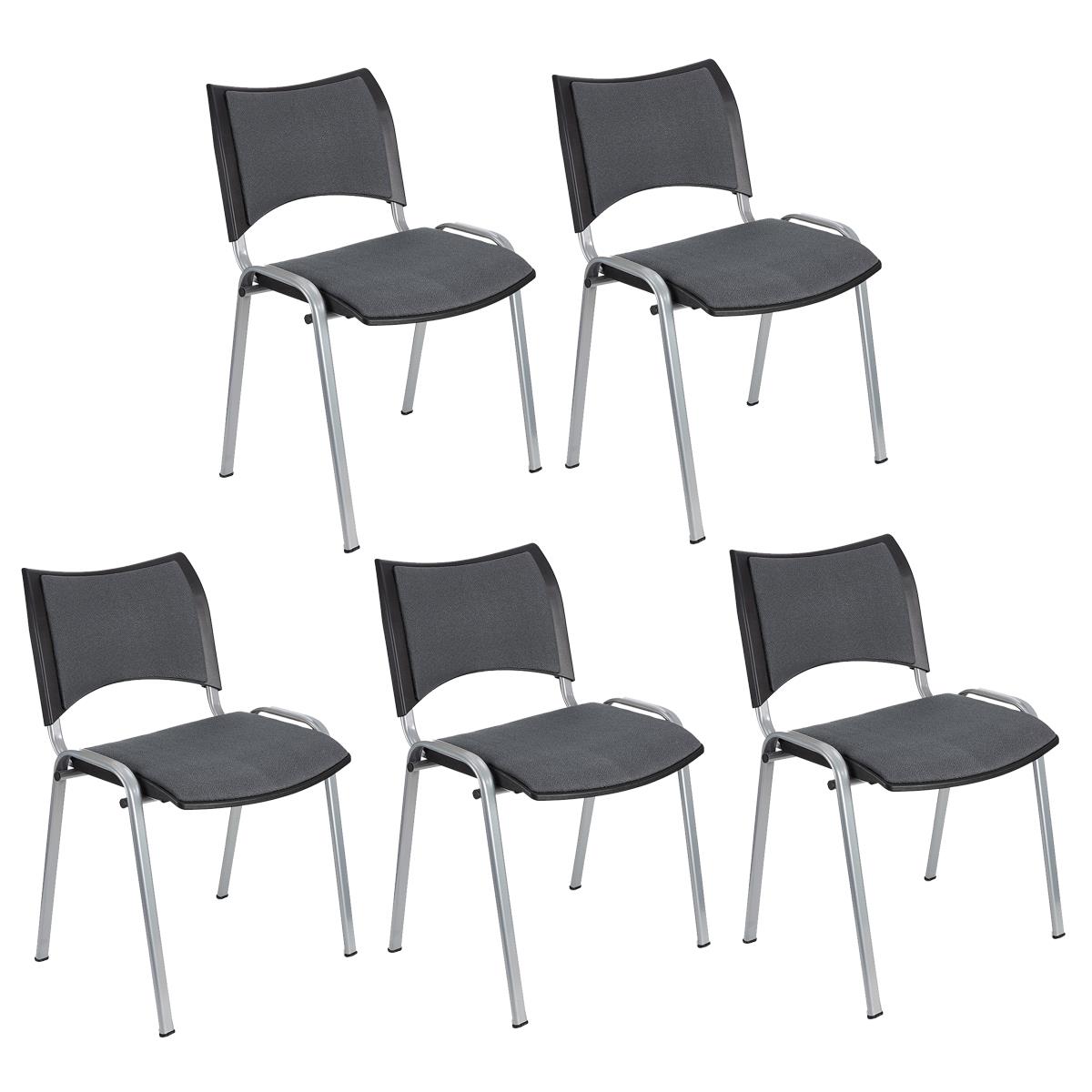Lote 5 Cadeiras de Visita ROMEL, Prática e Empilhável, Pernas Cinza, Em Pano, Cinzento