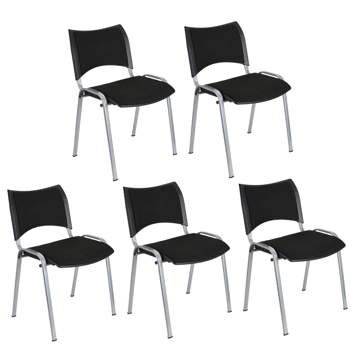 Lote 5 Cadeiras de Visita ROMEL, Prática e Empilhável, Pernas Cinza, Em Pano, Preto
