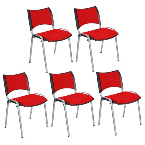 Lote 5 Cadeiras de Visita ROMEL, Prática e Empilhável, Pernas Cinza, Em Pano, Vermelho