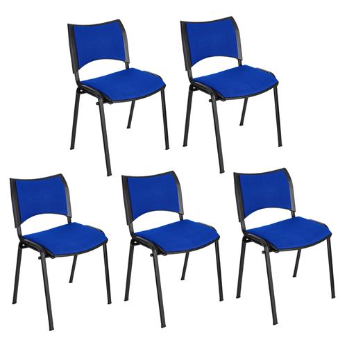 Lote 5 Cadeiras de Visita ROMEL, Prática e Empilhável, Pernas Pretas, Em Pano, Azul