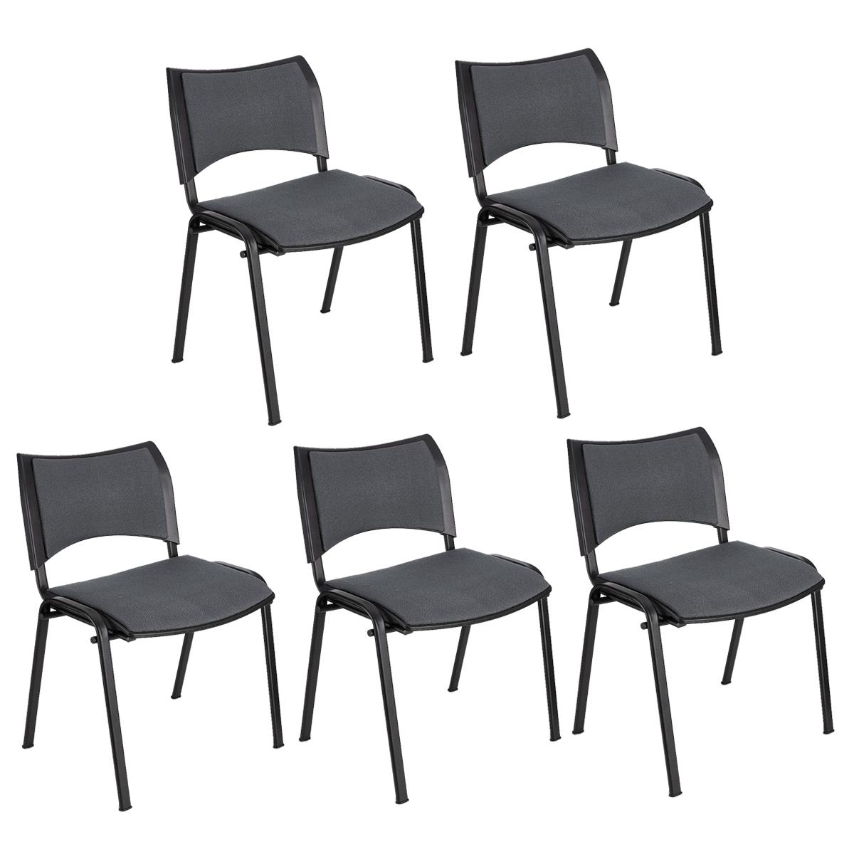 Lote 5 Cadeiras de Visita ROMEL, Prática e Empilhável, Pernas Pretas, Em Pano, Cinzento