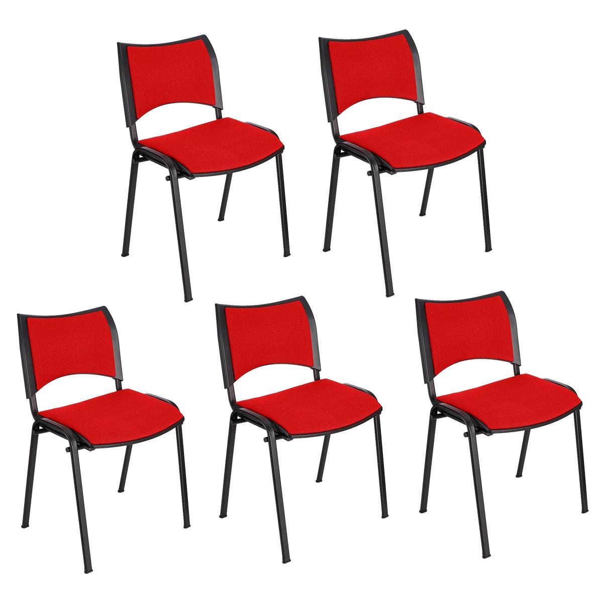 Lote 5 Cadeiras de Visita ROMEL, Prática e Empilhável, Pernas Pretas, Em Pano, Vermelho