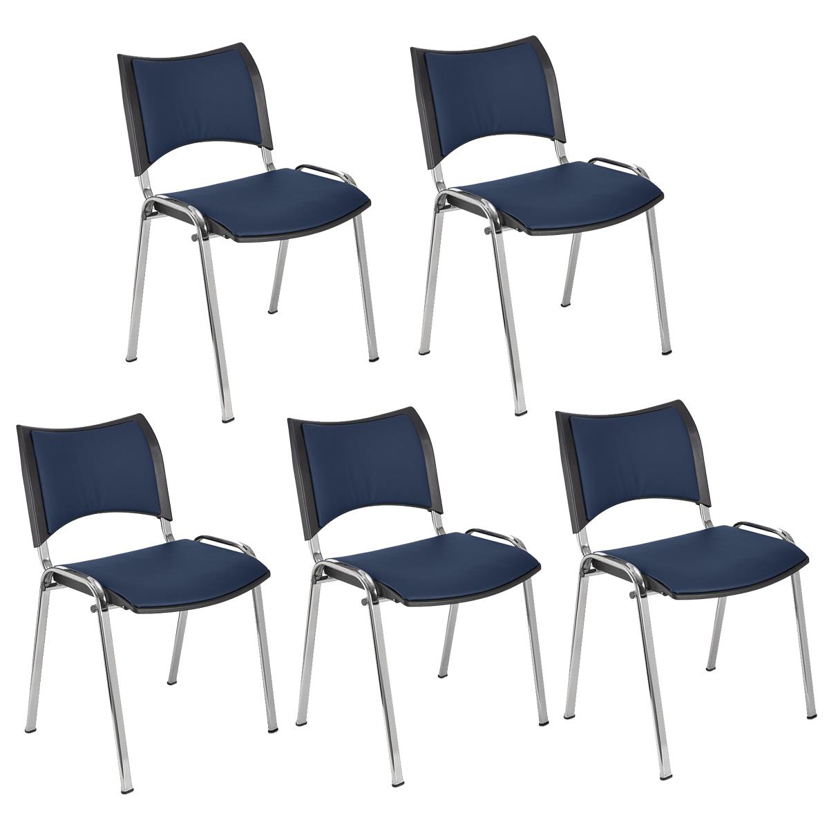 Lote 5 Cadeiras de Visita ROMEL PELE, Prática e Empilhável, Pernas Cromadas, Azul
