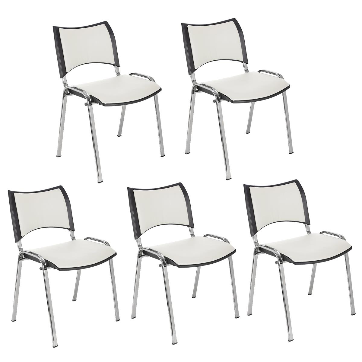 Lote 5 Cadeiras de Visita ROMEL PELE, Prática e Empilhável, Pernas Cromadas, Branco