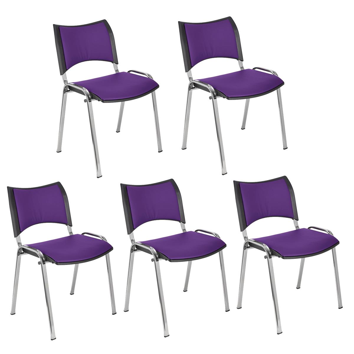 Lote 5 Cadeiras de Visita ROMEL PELE, Prática e Empilhável, Pernas Cromadas, Roxo