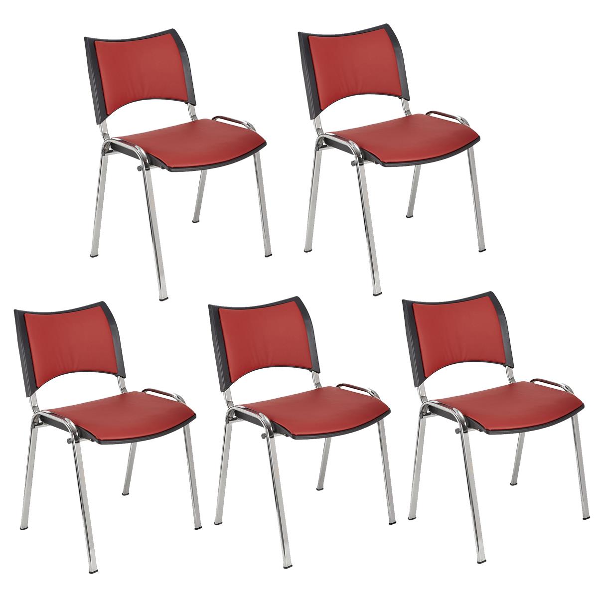 Lote 5 Cadeiras de Visita ROMEL PELE, Prática e Empilhável, Pernas Cromadas, Vermelho
