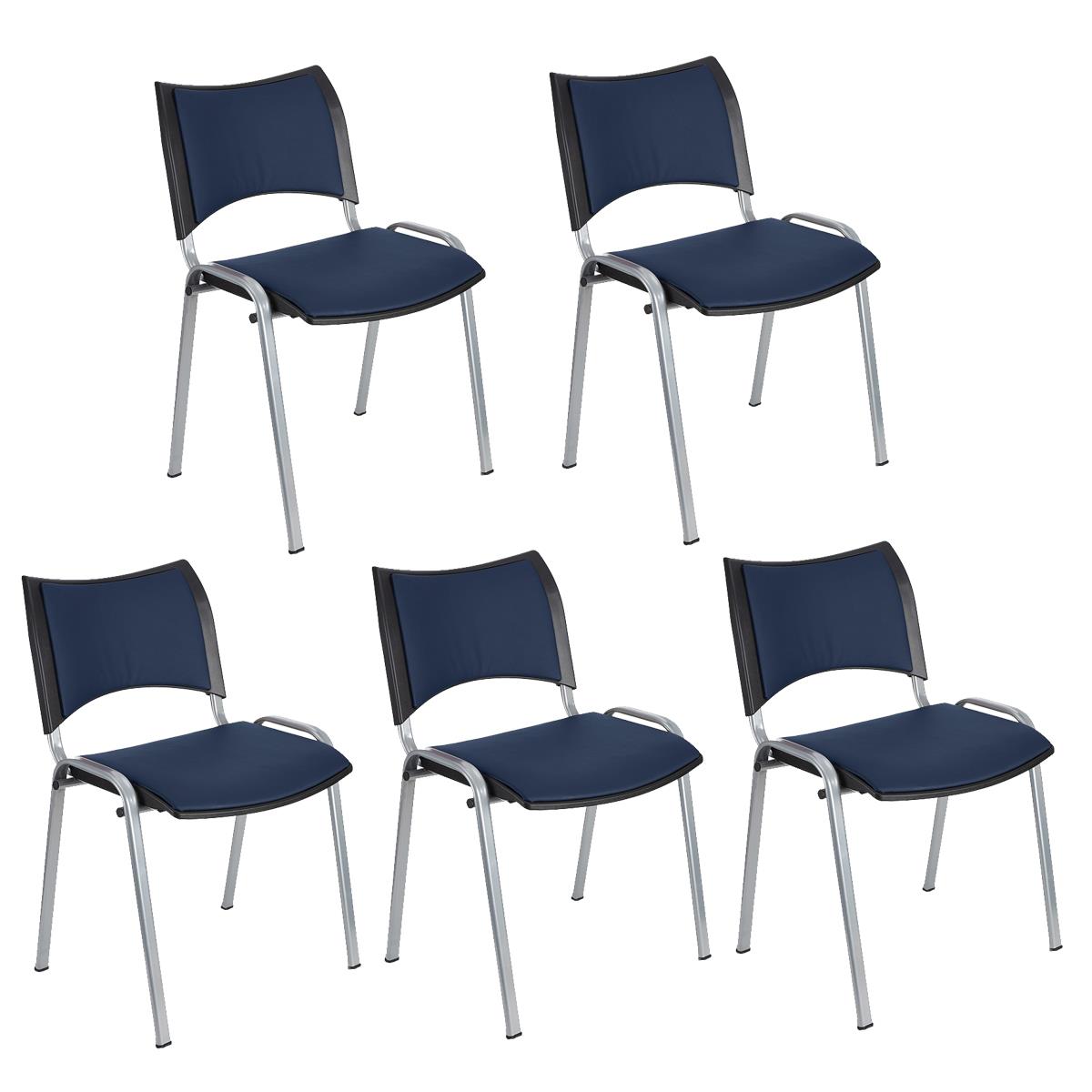 Lote 5 Cadeiras de Visita ROMEL PELE, Prática e Empilhável, Pernas Cinza, Azul