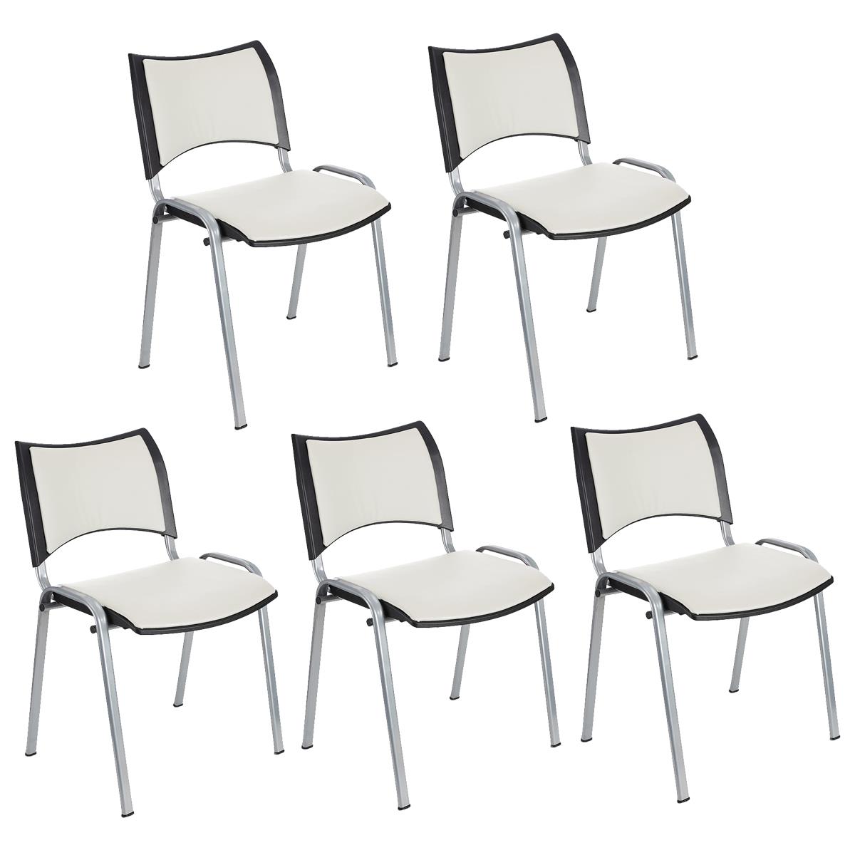 Lote 5 Cadeiras de Visita ROMEL PELE, Prática e Empilhável, Pernas Cinza, Branco