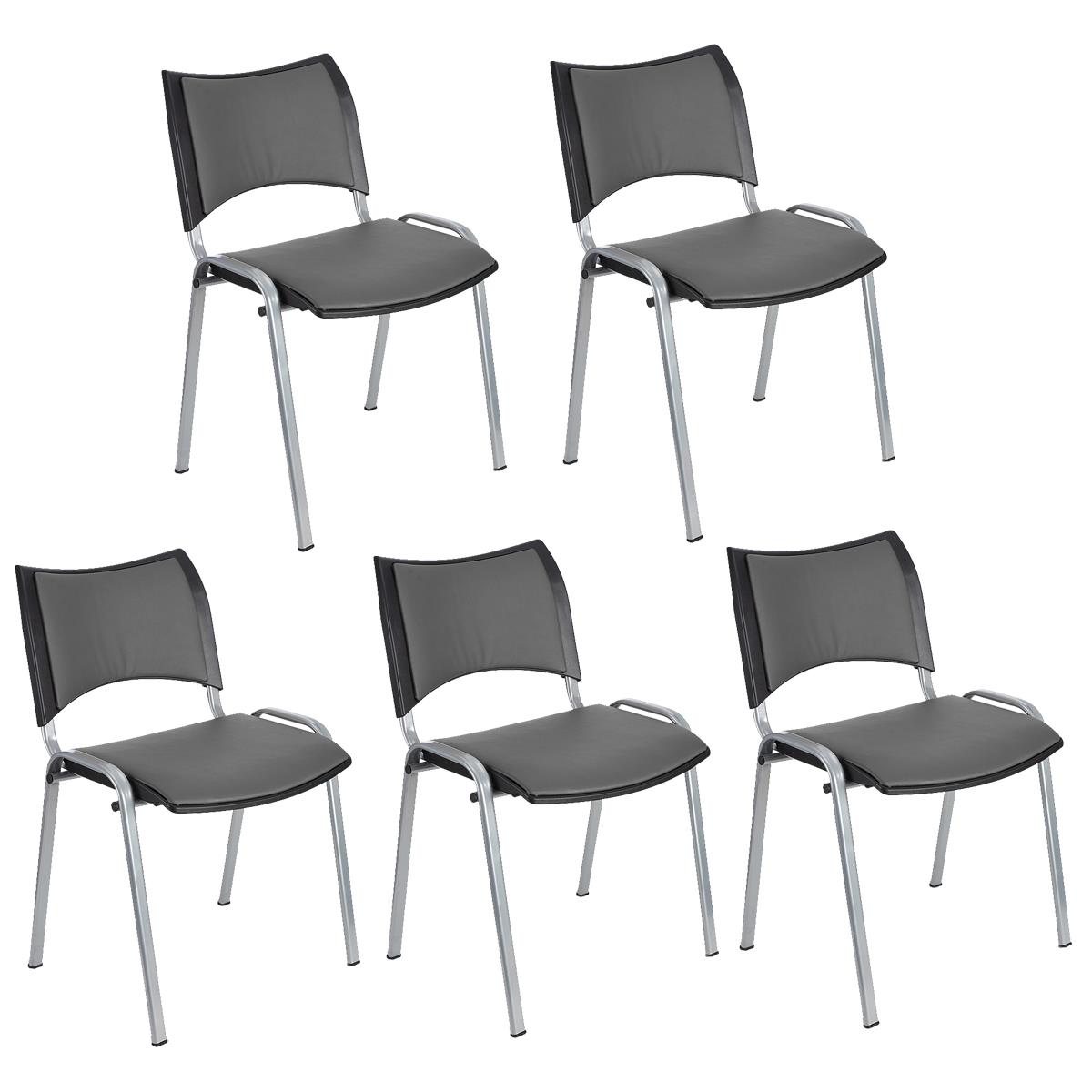 Lote 5 Cadeiras de Visita ROMEL PELE, Prática e Empilhável, Pernas Cinza, Cinzento