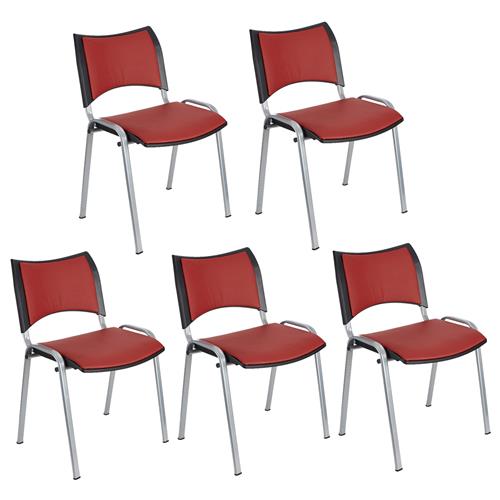 Lote 5 Cadeiras de Visita ROMEL PELE, Prática e Empilhável, Pernas Cinza, Vermelho