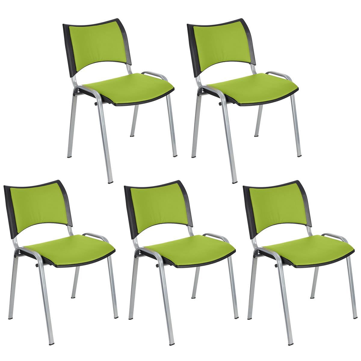 Lote 5 Cadeiras de Visita ROMEL PELE, Prática e Empilhável, Pernas Cinza, Verde
