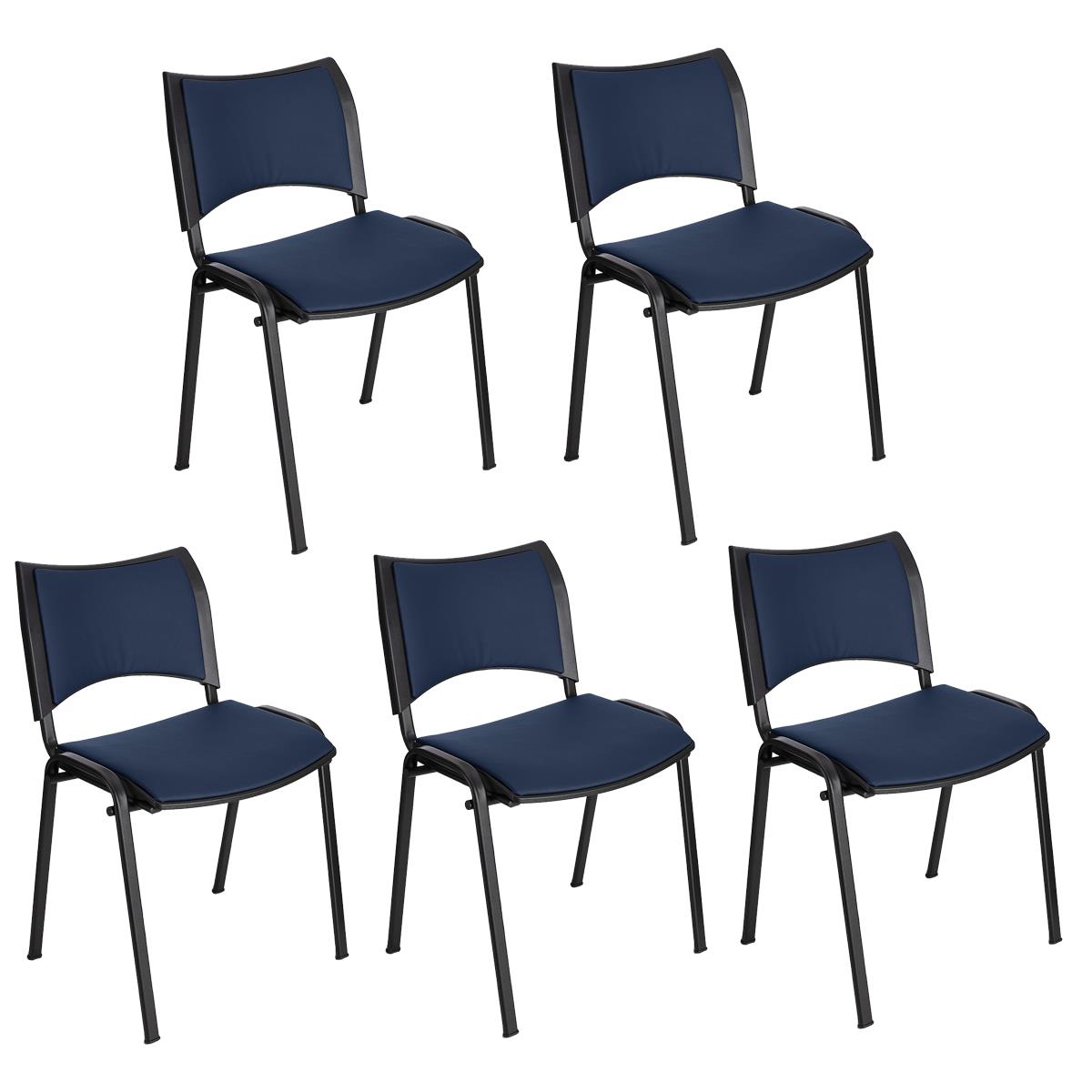 Lote 5 Cadeiras de Visita ROMEL PELE, Prática e Empilhável, Pernas Pretas, Azul