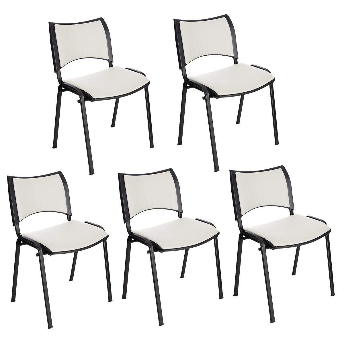 Lote 5 Cadeiras de Visita ROMEL PELE, Prática e Empilhável, Pernas Pretas, Branco