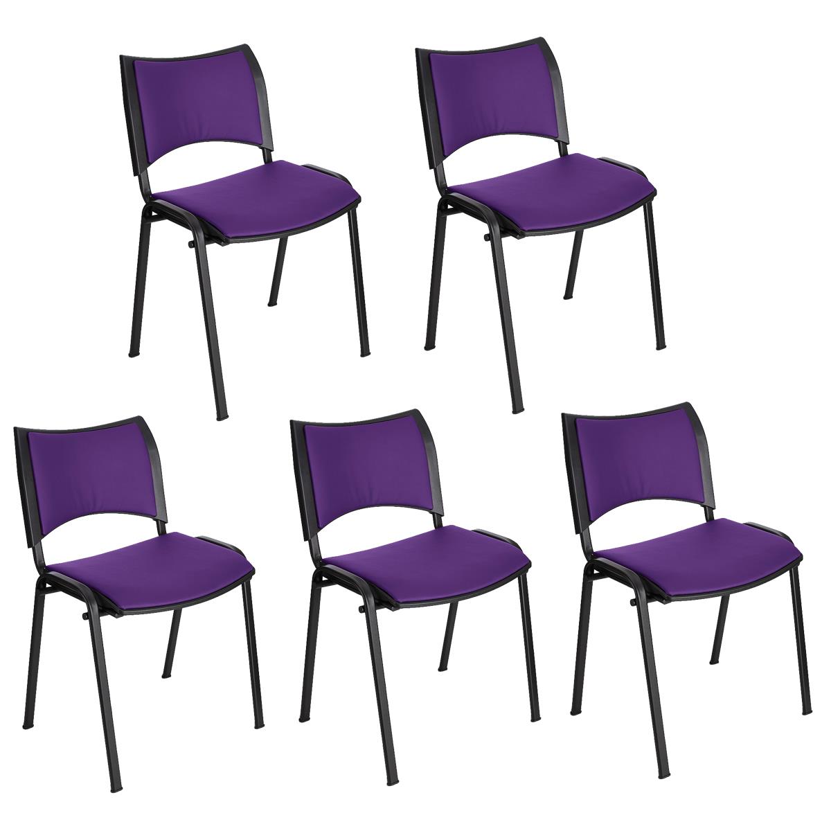 Lote 5 Cadeiras de Visita ROMEL PELE, Prática e Empilhável, Pernas Pretas, Roxo