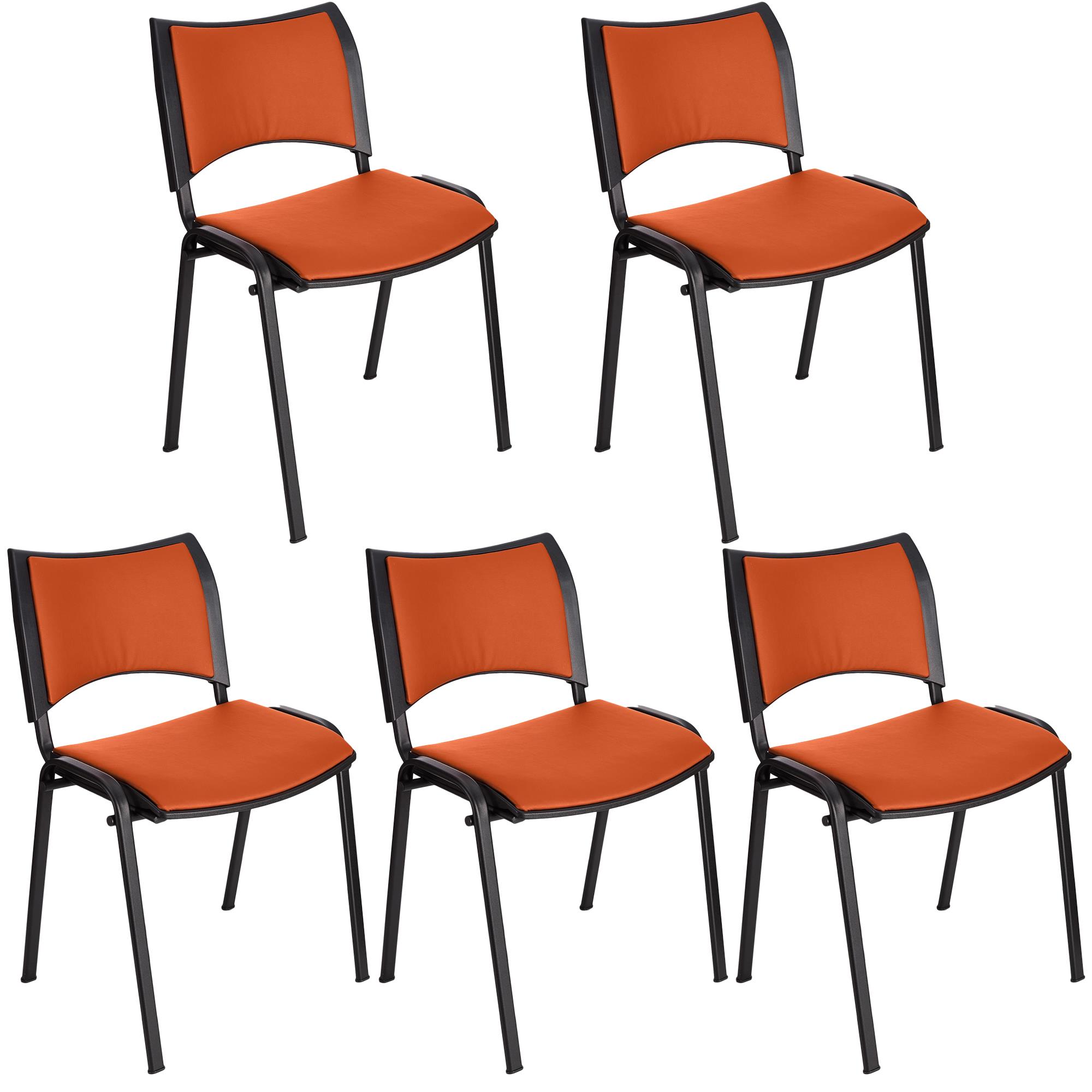 Lote 5 Cadeiras de Visita ROMEL PELE, Prática e Empilhável, Pernas Pretas, Laranja