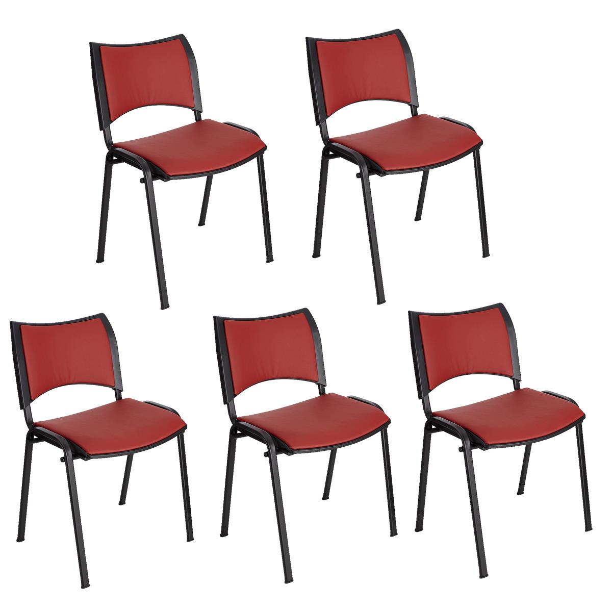 Lote 5 Cadeiras de Visita ROMEL PELE, Prática e Empilhável, Pernas Pretas, Vermelho