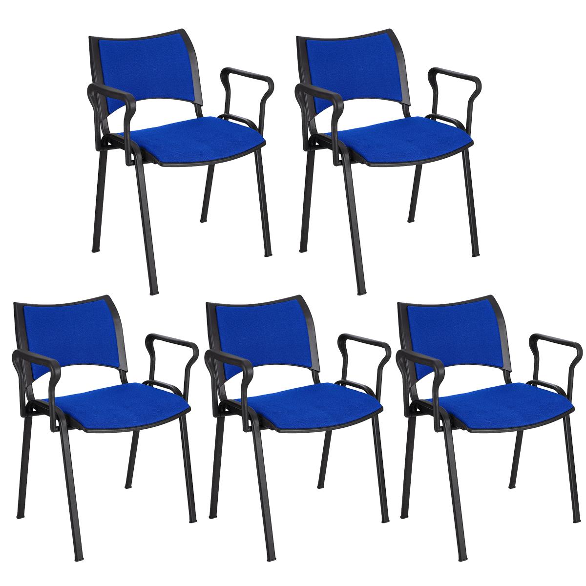 Lote 5 Cadeiras de Visita ROMEL COM BRAÇOS, Empilhável, Pernas Pretas, Em Pano, Azul