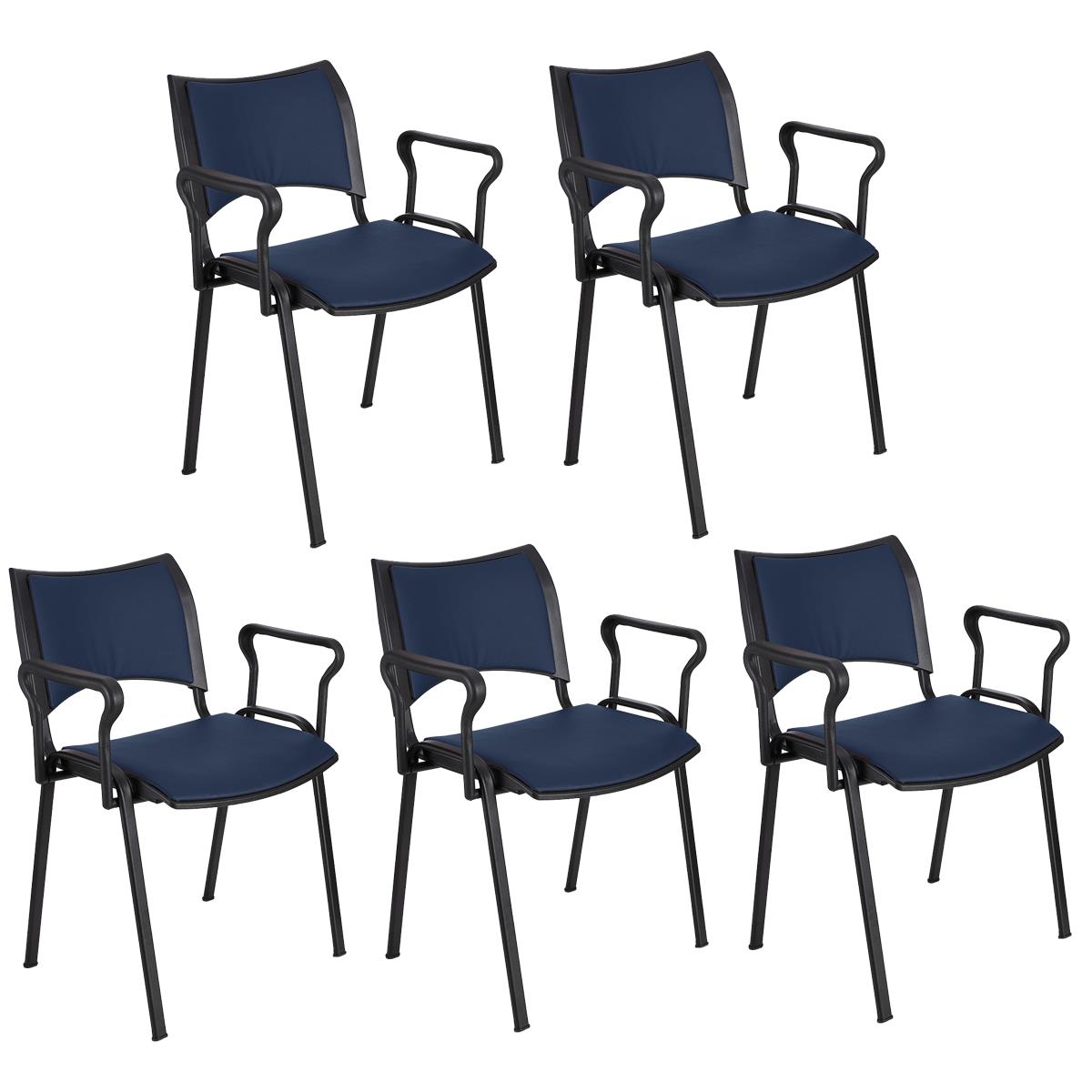 Lote 5 Cadeiras de Visita ROMEL PELE COM BRAÇOS, Empilhável, Pernas Pretas, Azul