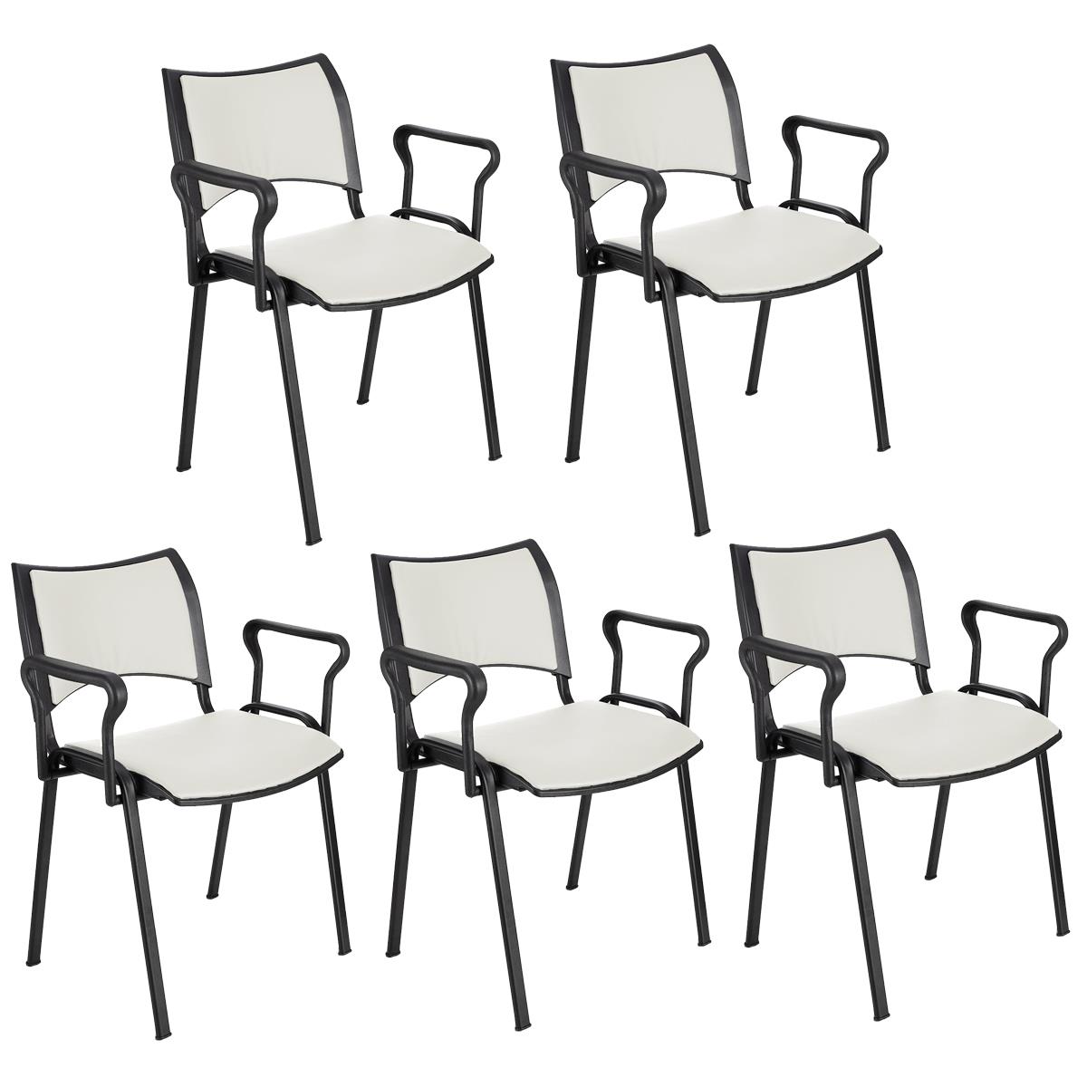 Lote 5 Cadeiras de Visita ROMEL PELE COM BRAÇOS, Empilhável, Pernas Pretas, Branco