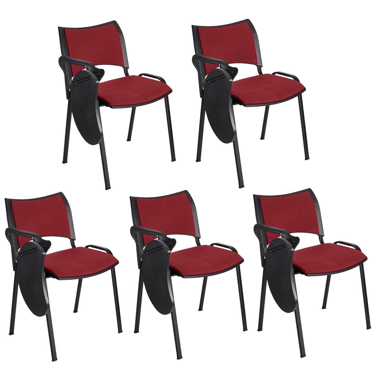 Lote 5 Cadeiras de Visita ROMEL COM PALMATÓRIA, Empilhável, Pernas Pretas, Em Pano, Bordeaux