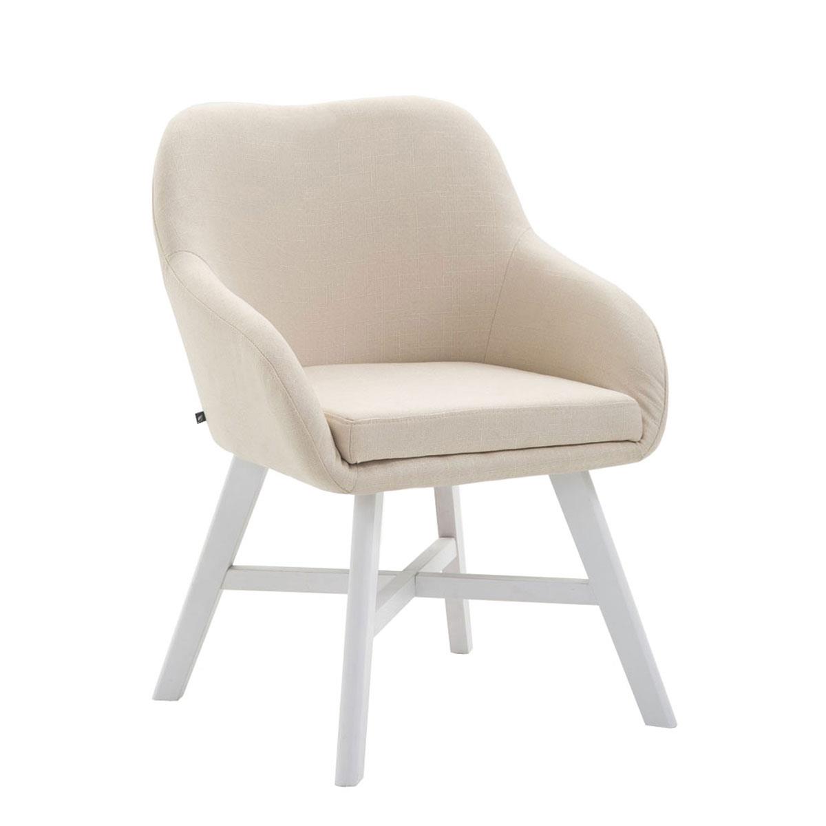 Cadeira de Visita KETEL, Exclusiva, Estructura em Madeira Branca e Tecido, Em Creme