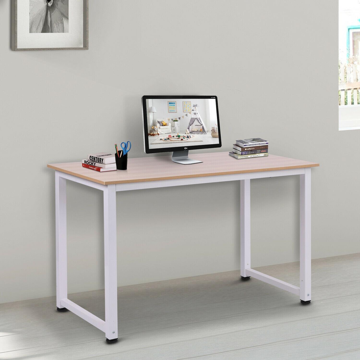 Mesa Para Computador DUSKO, 120x60x76 cm, Madeira e Metal, Pernas Brancas