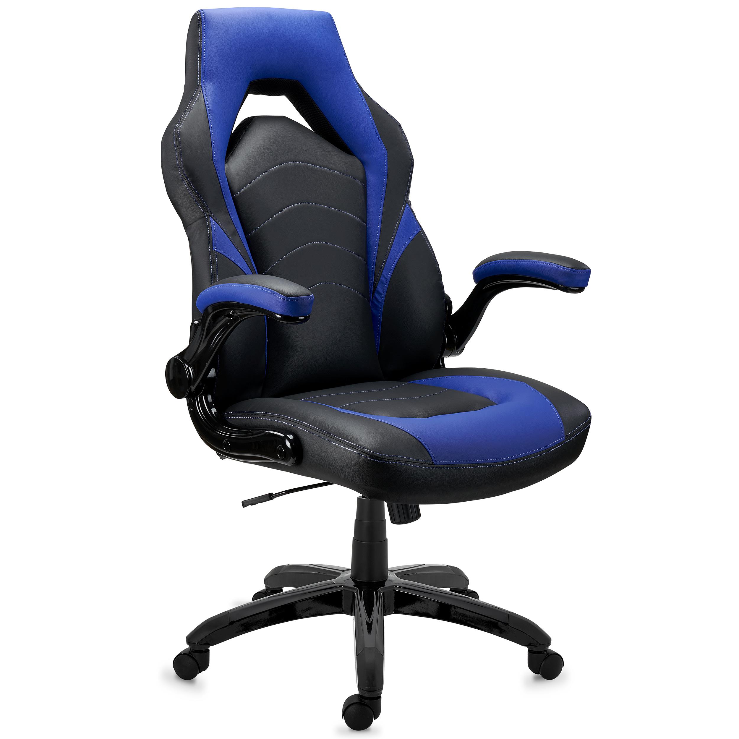 Cadeira Desportiva NITRO, Design Exclusivo, Grosso Acolchoado, Em Pele, Cor Preto e Azul