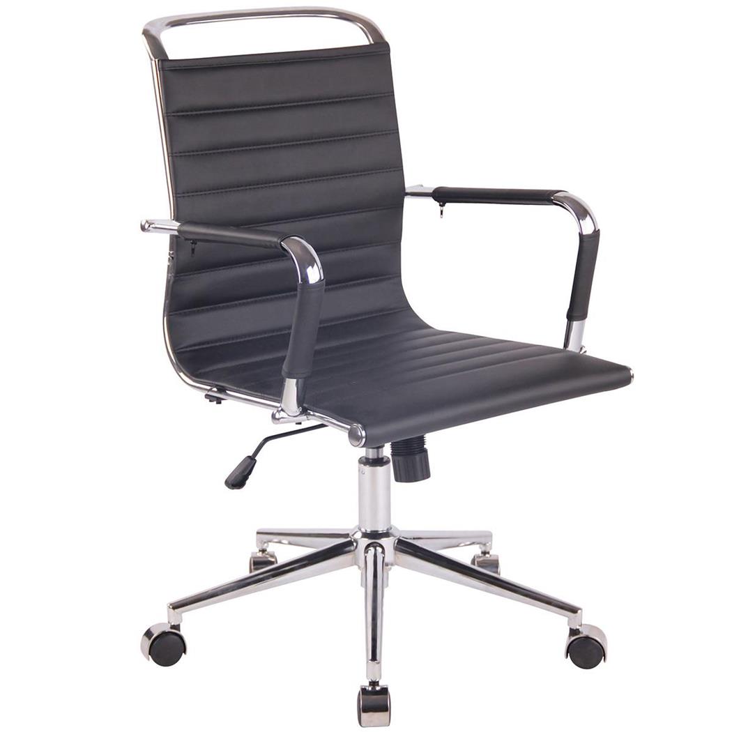 Cadeira de Escritório ZURIQUE, Design Elegante, Costuras Visíveis, Em Pele, Preto