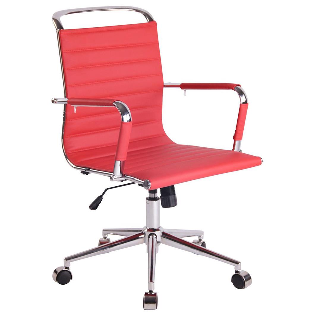 Cadeira de Escritório ZURIQUE, Design Elegante, Costuras Visíveis, Em Pele, Vermelho