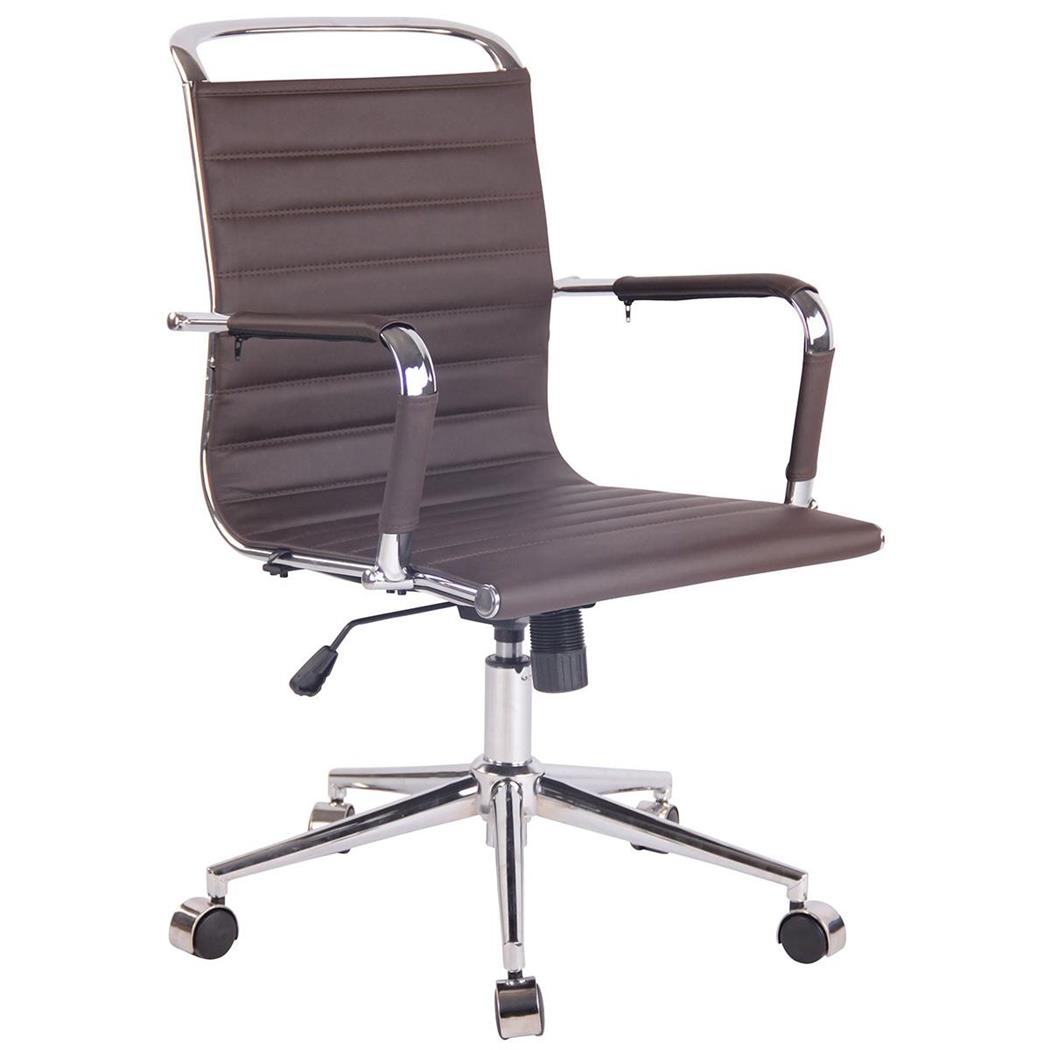 Cadeira de Escritório ZURIQUE, Design Elegante, Costuras Visíveis, Em Pele, Castanho Escuro