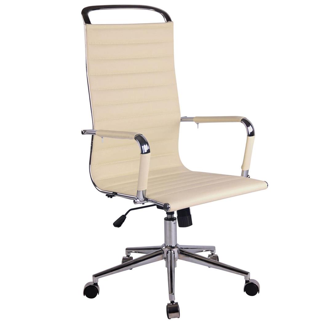 Cadeira de Escritório ZURIQUE, Encosto Alto, Design Elegante, Em Pele, Creme