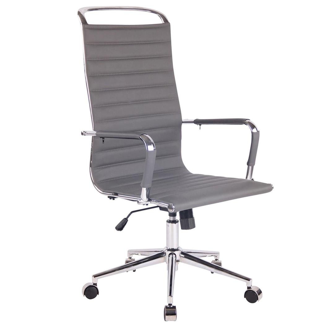 Cadeira de Escritório ZURIQUE, Encosto Alto, Design Elegante, Em Pele, Cinzento