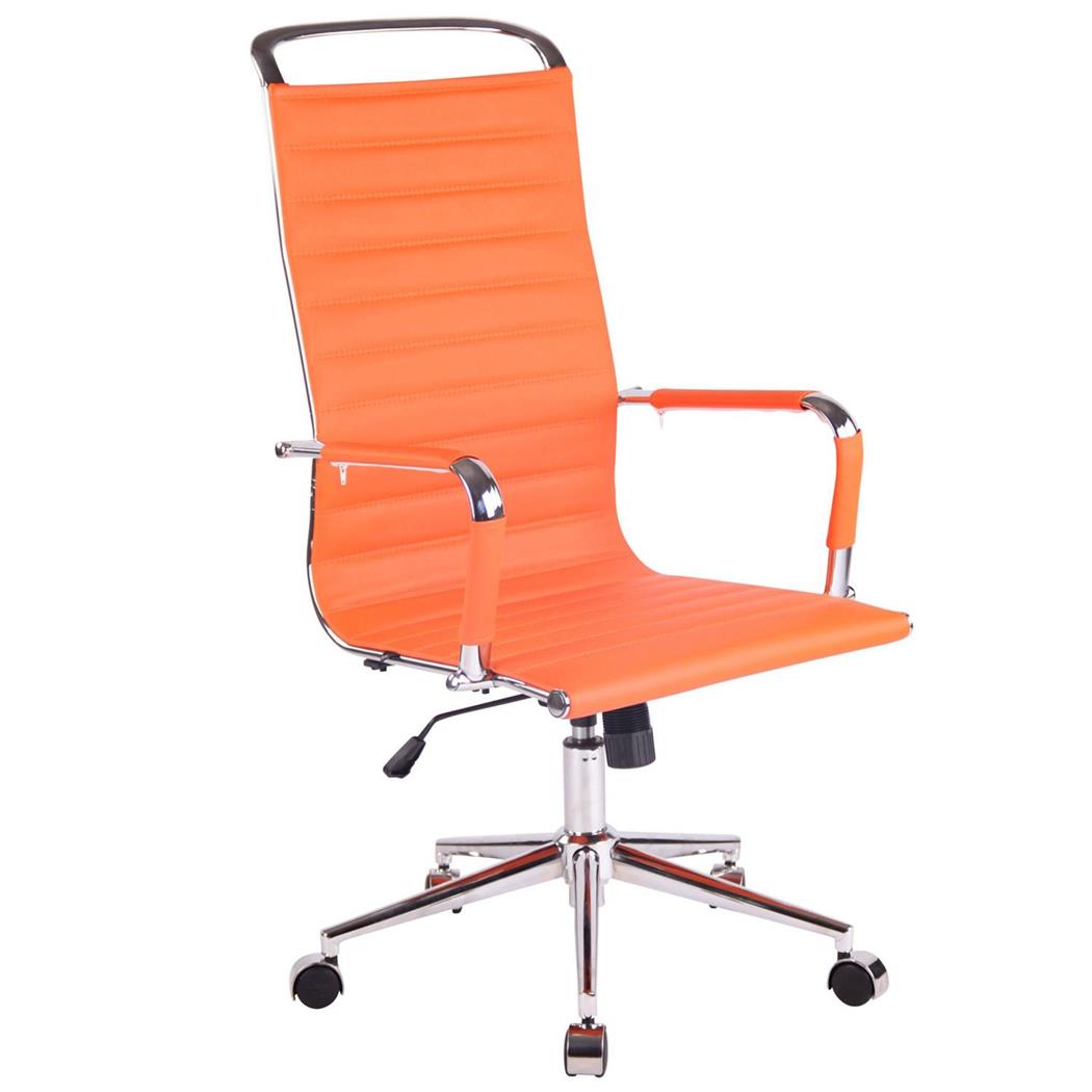 Cadeira de Escritório ZURIQUE, Encosto Alto, Design Elegante, Em Pele, Laranja