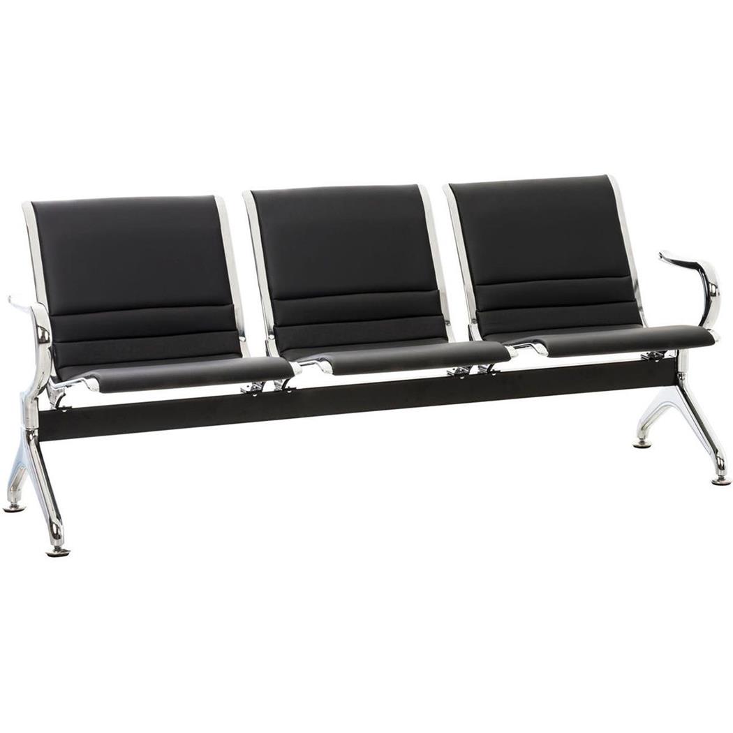 Bancada 3 Lugares, AURORA, Estructura Metálica, Assento Em Pele, Cor Preto