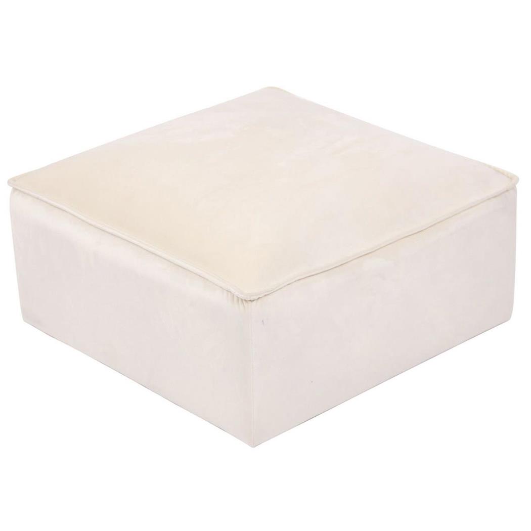 Puff Quadrado PRAIA, Modelo Elegante, Acabamento em Veludo, Cor Creme
