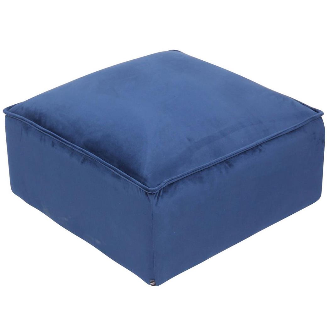 Puff Quadrado PRAIA, Modelo Elegante, Acabamento em Veludo, Cor Azul