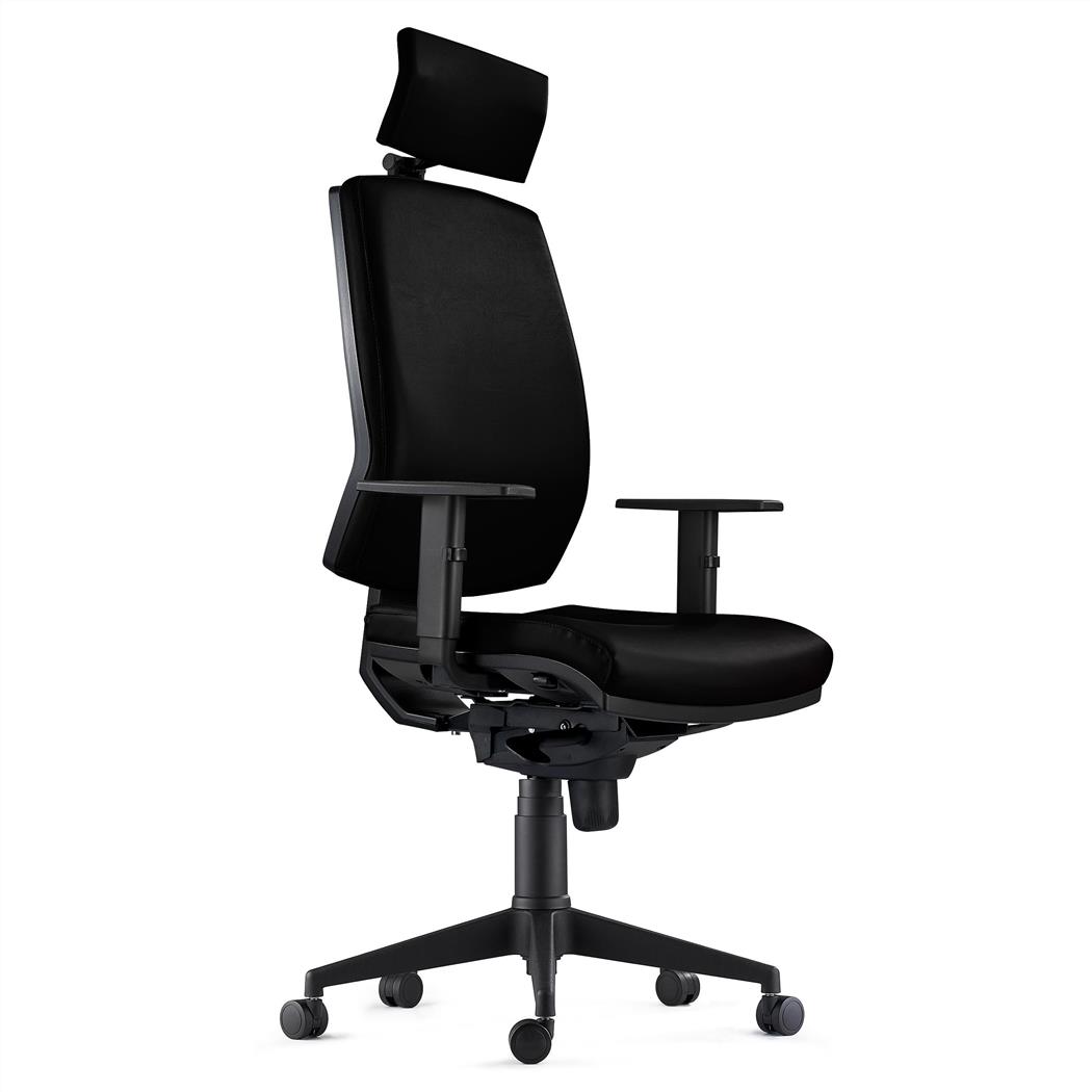 DEMO# Cadeira Ergonómica OLIVER PELE REAL, Com Apoia Cabeças, Grande Acolchoado, Cor Preto