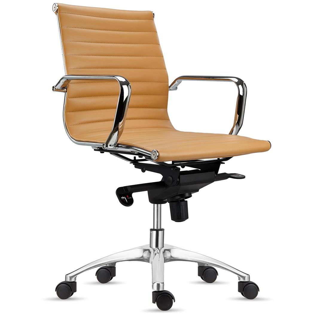 DEMO# Cadeira de Escritório CHICAGO, Design Elegante, Encosto Médio, Em Pele, Castanho