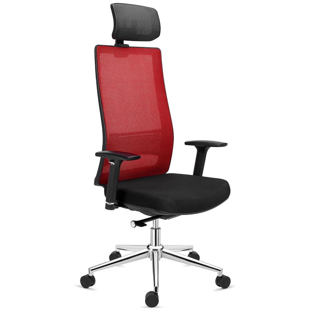 Cadeira Ergonómica SANTOS, Apoia Cabeças, Uso Profissional 8H, Suporte Lombar, Cor Vermelho