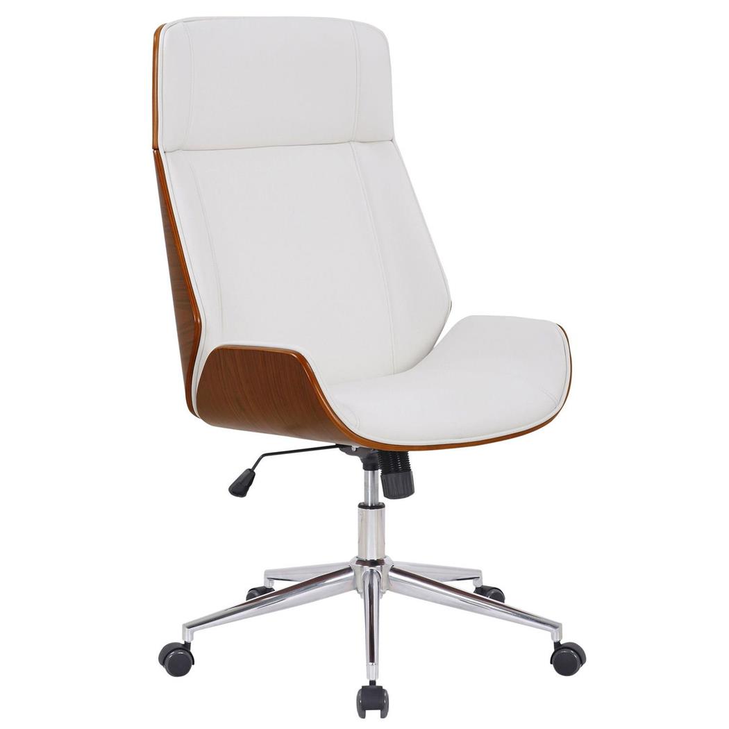 Cadeira de Escritório VAREN, Design Elegante, Madeira Escura, Em Pele, Cor Branco