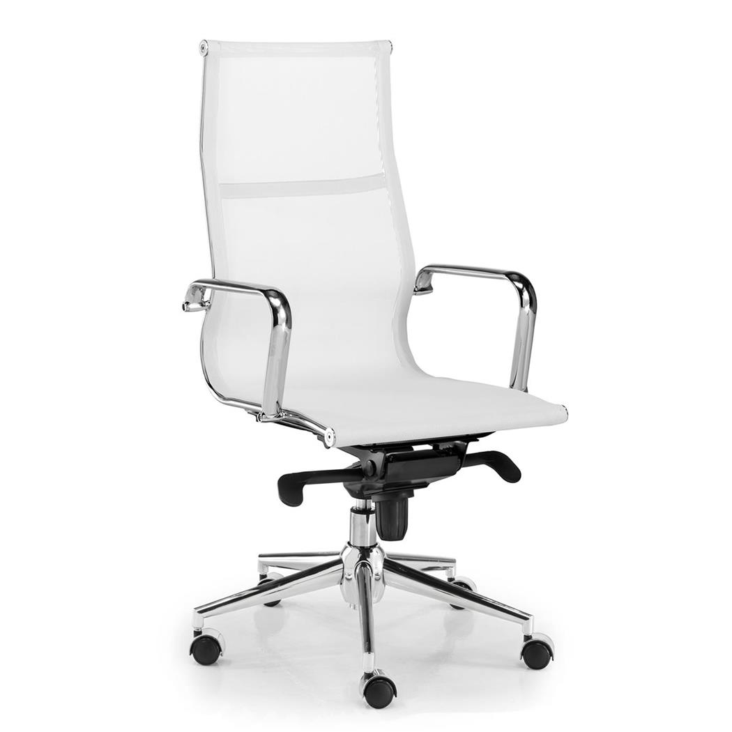DEMO# Cadeira de Escritório DOMI, Estrutura Metálica Cromada, Design Elegante, em Malha Branca