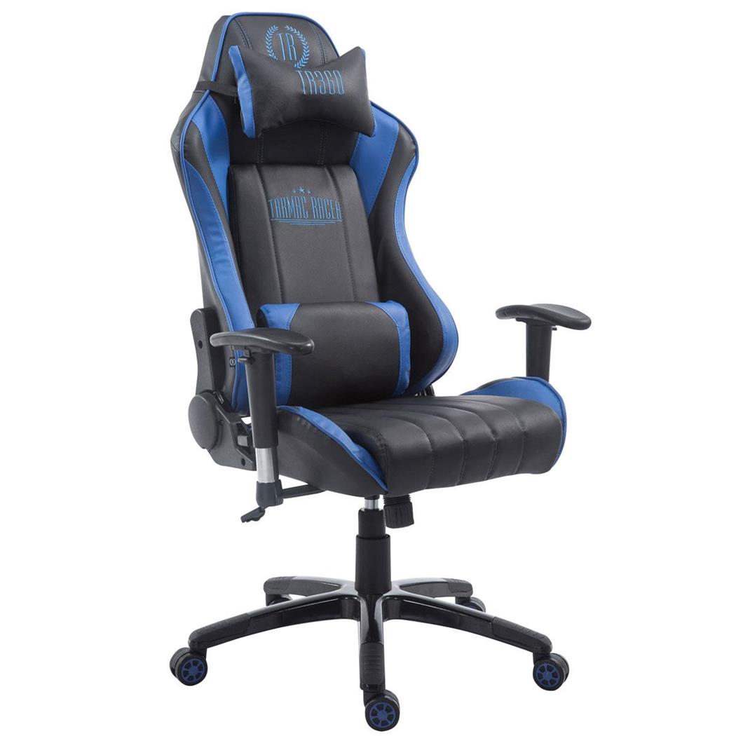Cadeira de Gaming LOGAN PRO, Encosto Reclinável, Almofadas de Apoio, Em Preto/Azul