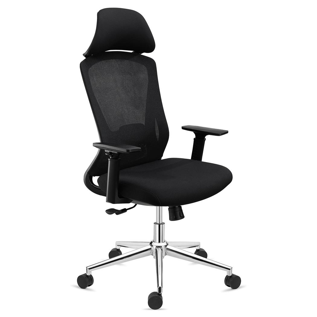 DEMO# Cadeira Ergonómica RIVER, Apoia Cabeças, Máximo Conforto, Apoio Lombar Integrado, Em Preto