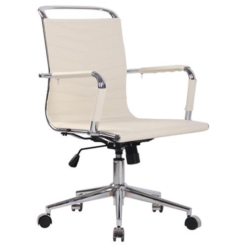 Cadeira de Escritório SIGRID, Design Moderno, Costuras Visíveis, Em Pele Verdadeira, Creme