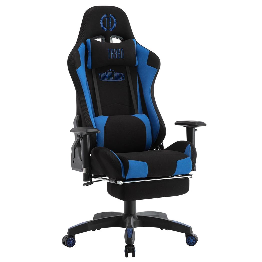 Cadeira Gaming TURBO LED PANO, Apoia Pés, Reclinável, Almofada Lombar e Cervical, Preto/Azul