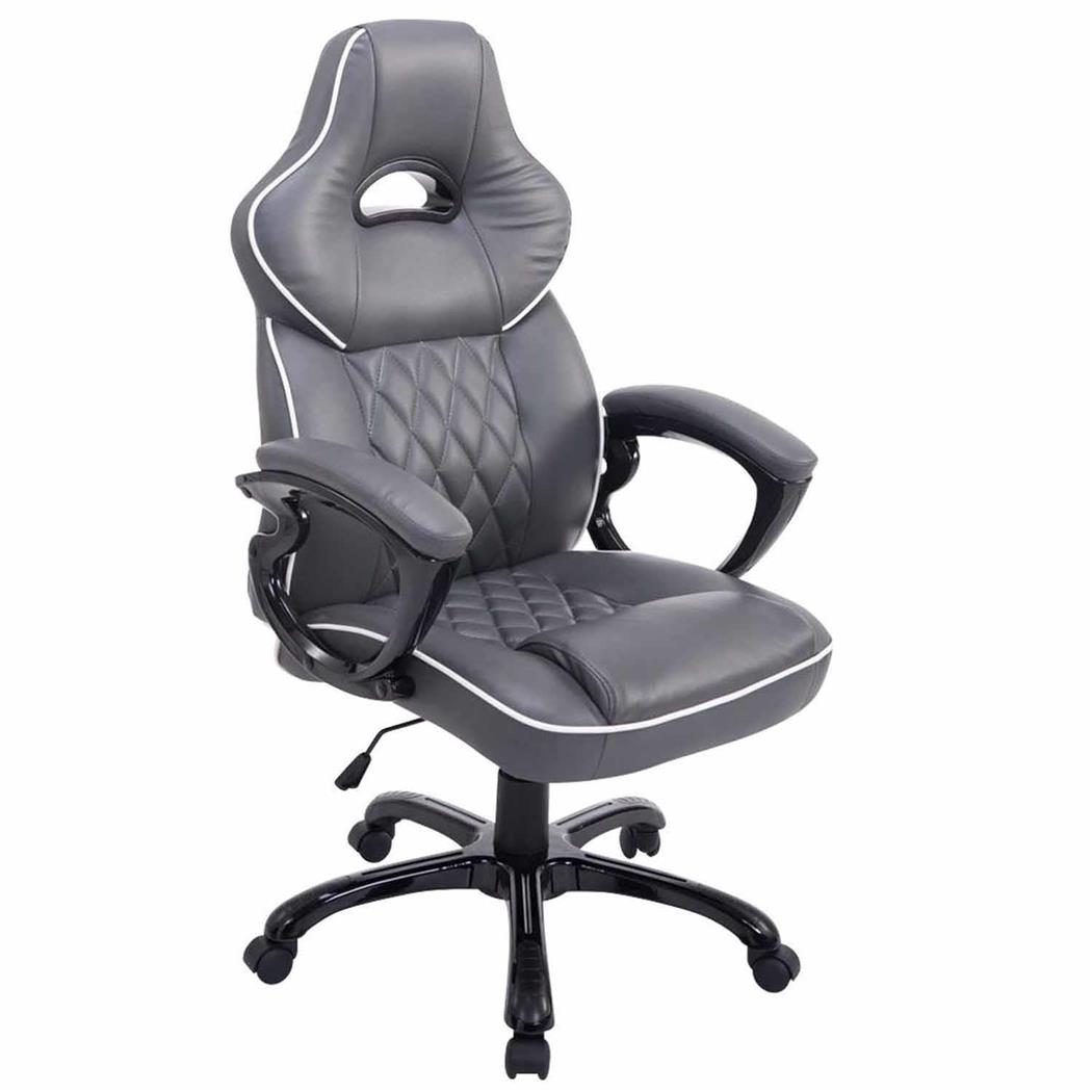 Cadeira Gaming LEROY, Modelo XXL, Acolchoado Duplo, Máxima Resistência, Pele, Cinzento
