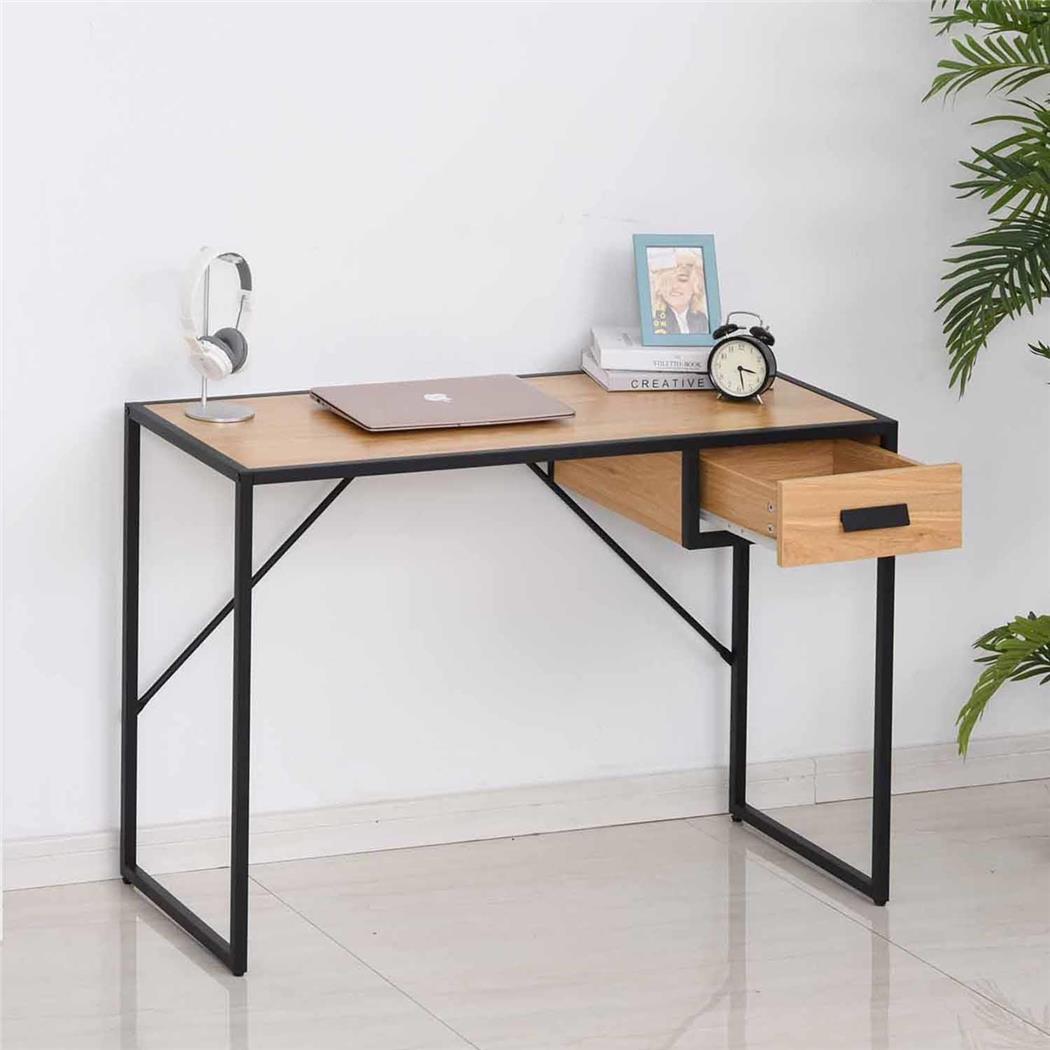Mesa Computador PAINE, 110x45x76cm, Design Exclusivo, Madeira e Metal, Castanho